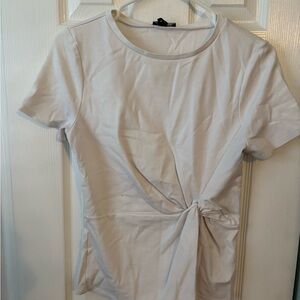 Express White Short-Sleeve Knot Front Tee